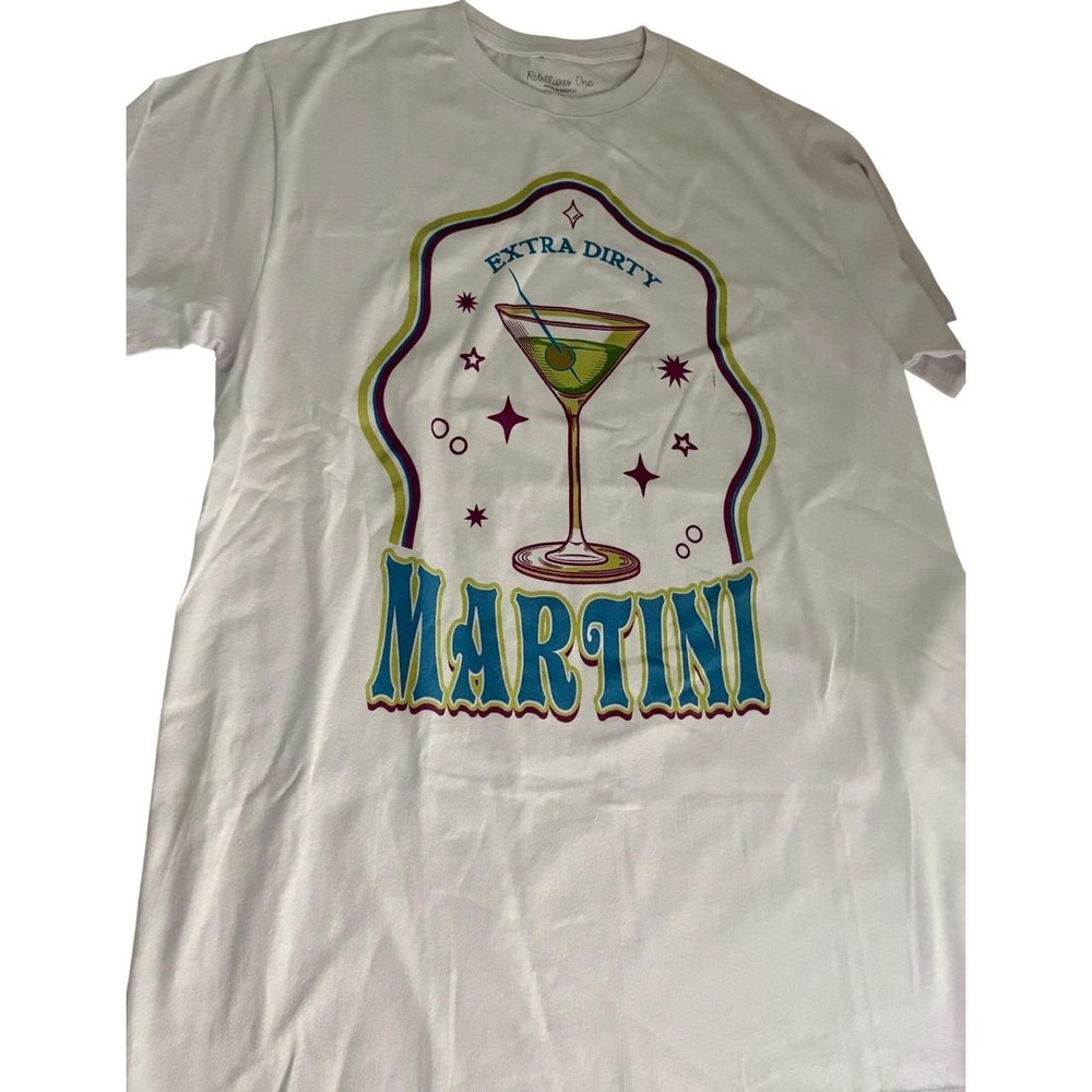 Rebellious One White Extra Dirty Martini Graphic T-Shirt Cotton Medium